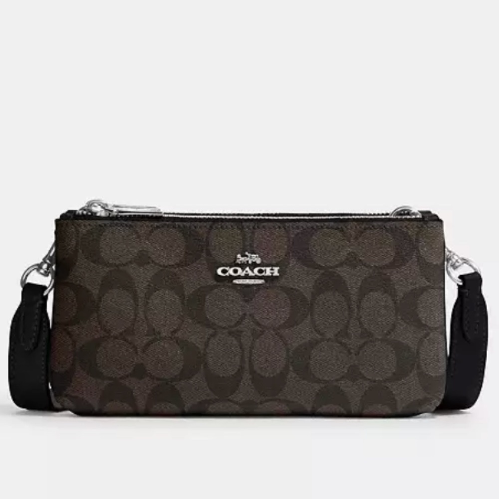 New! Coach Double Zip Crossbody In Signature Canvas